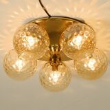 1960s Space Age brass ceiling lamp with 5 glass balls