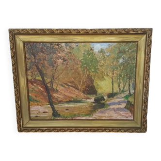 Old oil painting on canvas signed eschwarz 1948 louis xvi frame 91x71cm