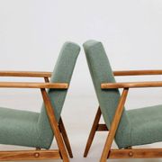 Pair of vintage long chairs mint green bouclé 1970