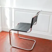 Vintage cantilever chair S33 after Mart Stam, black leather and steel.