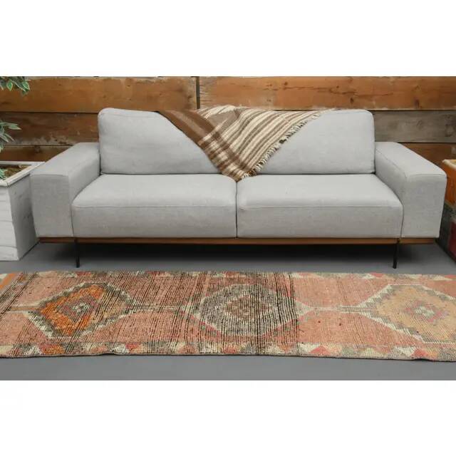 Tapis couloir en laine et coton fait main Oushak turc des années 1970, 83x281.