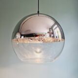 Pair of large Space Age pendant lights in clear glass and chrome, 1970s