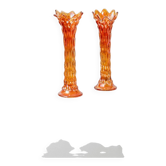 Set of 2 antique Fenton vases - Carnival glass flower vases in iridescent orange Marigold - Italy 1930s