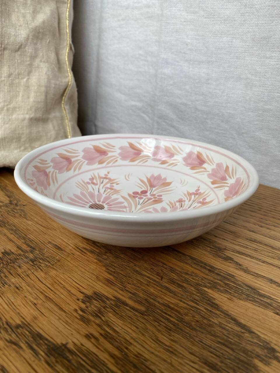 HB-Henriot earthenware bowl, pink floral decoration, France