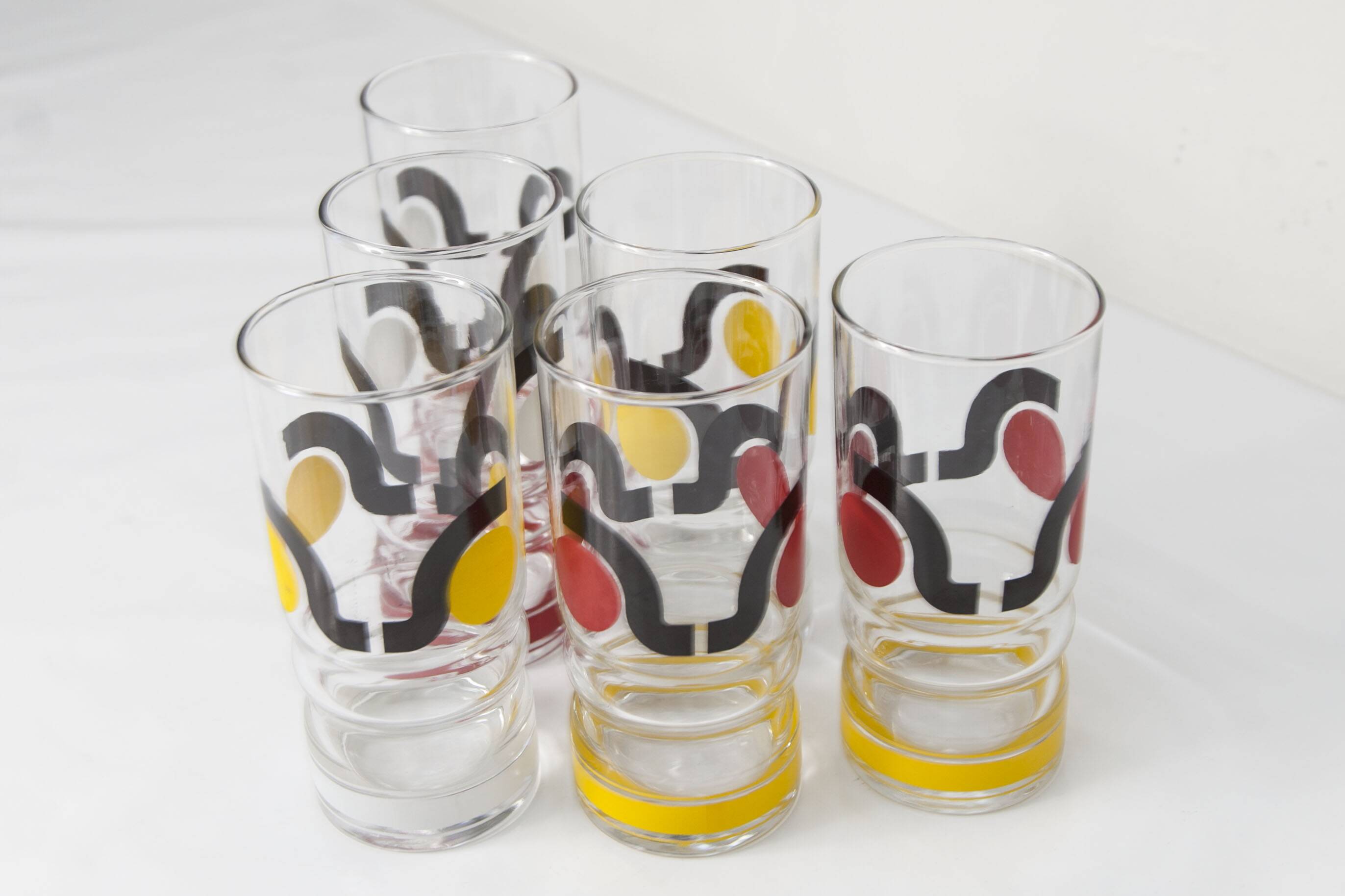 Set de 6 verres à eau 1970 sérigraphié