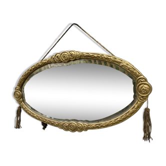 Miroir ovale art déco avec pompons