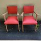 Pair of Vintage Bridge Armchairs Red & Wood 1950s
