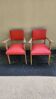 Pair of Vintage Bridge Armchairs Red & Wood 1950s