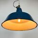 Industrial blue enamel factory lamp with cast iron top, 1960s