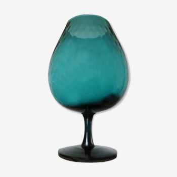 Vase Italy en verre bleu vert turquoise années 70