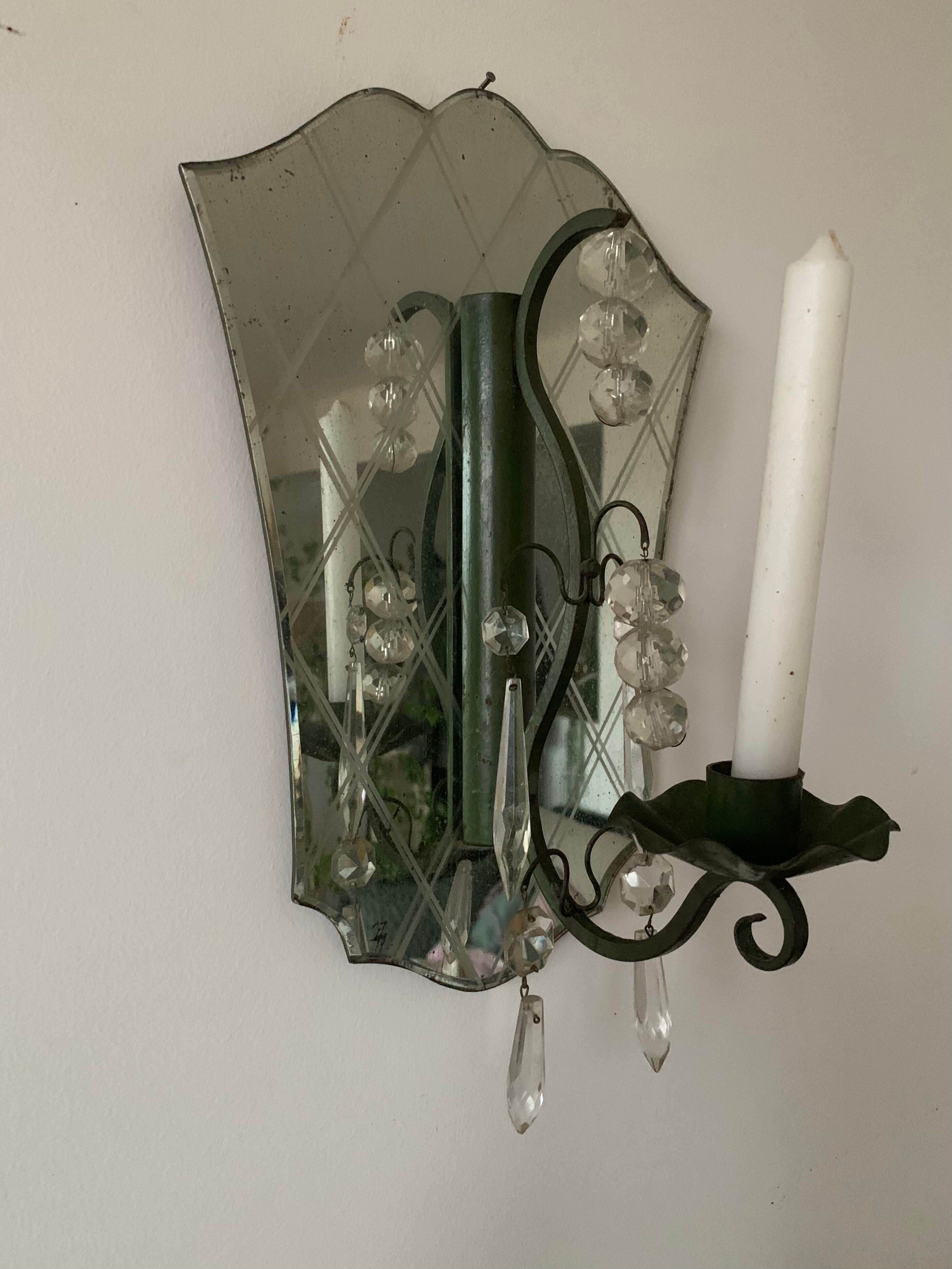 Antique Venetian mirror candle holder