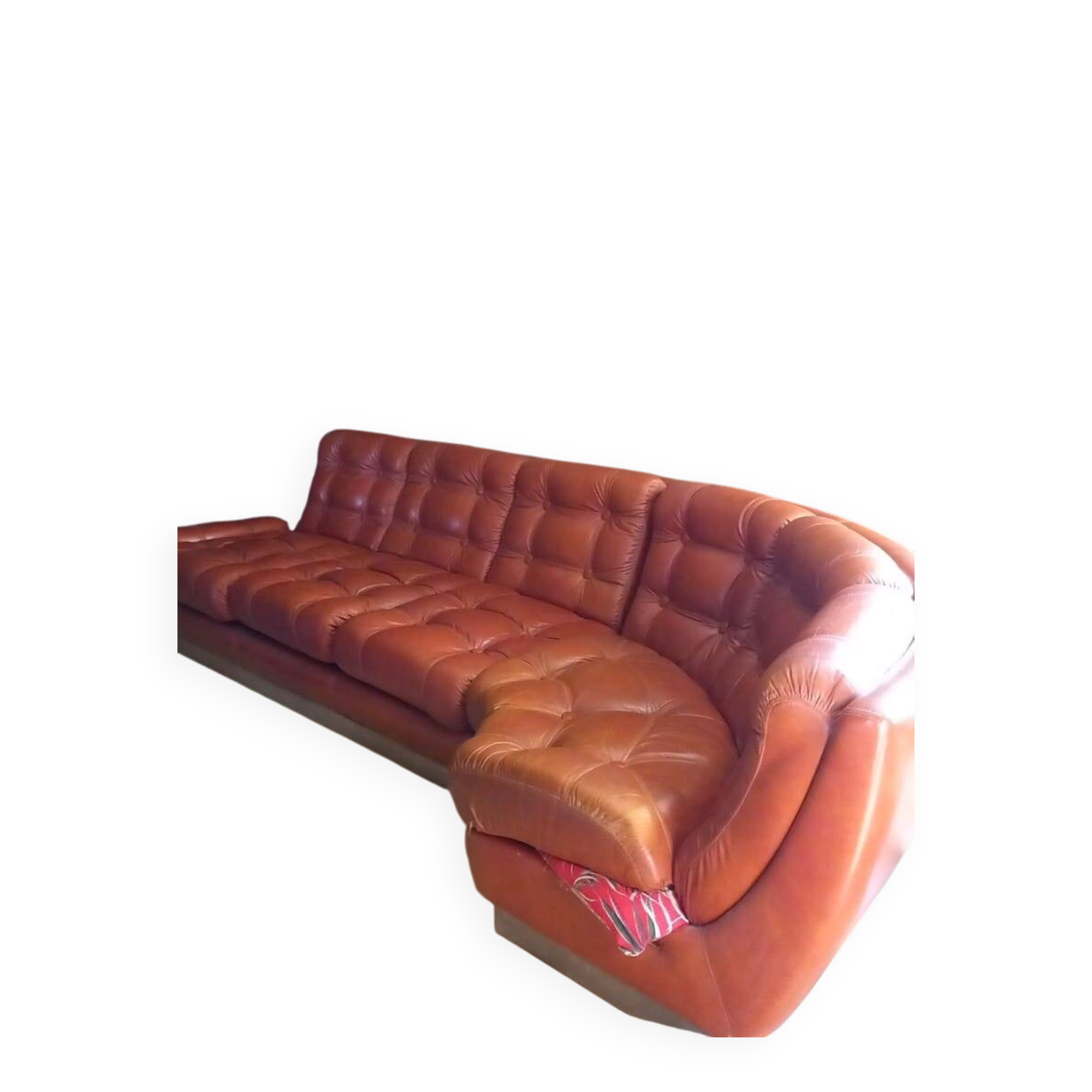 Vintage tufted sofa for 6, 1970s.