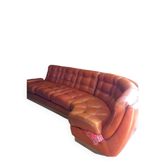 Canapé vintage capitonné 6 places, années 70