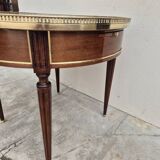 Louis XVI style mahogany bouillotte table in marquetry and bronze