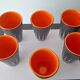 Six Orange and Black Ceramic Vases Vallauris André Baud