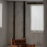 Brutalist lounge chair in solid pine, Swedish modern, made in the 1970s.