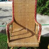 Wicker or rattan armchairs and bamboo