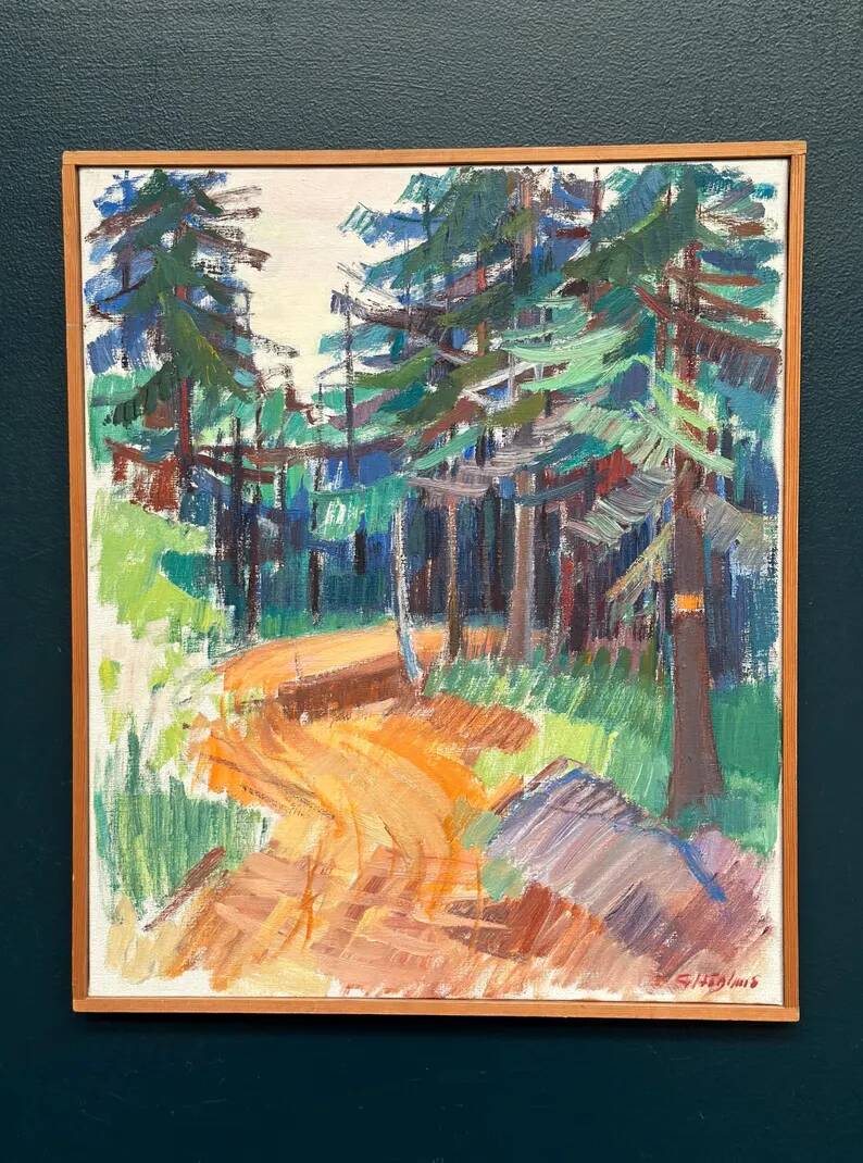 Swedish Oil on Canvas “Spår” by Gustaf Höglund, Vintage & Framed 57 × 49 cm