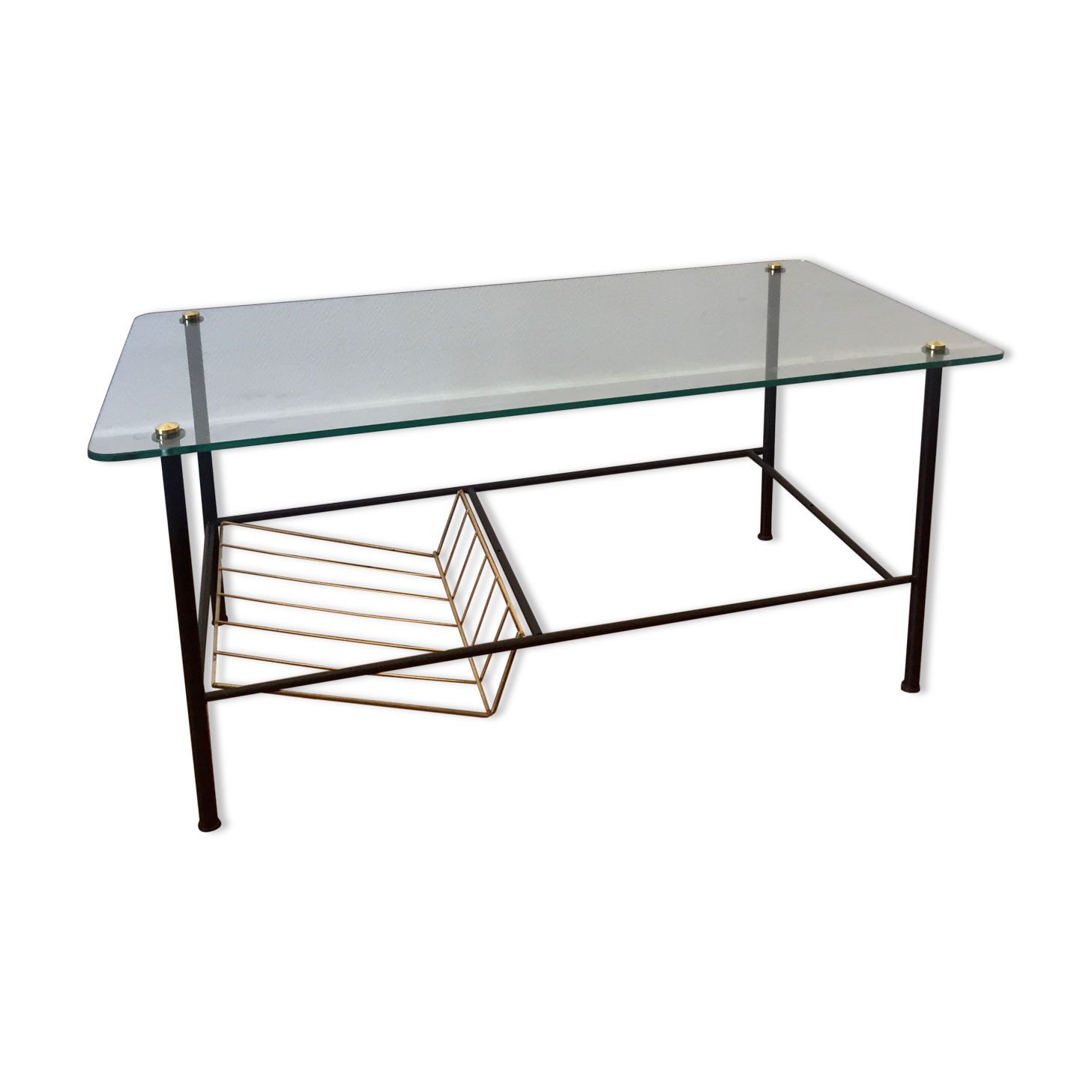 Low Glass Table with door magazines 50's