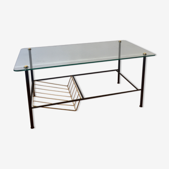 Table basse en verre avec porte revues  années 50