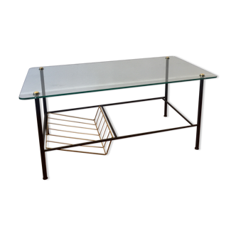 Table basse en verre avec porte revues  années 50