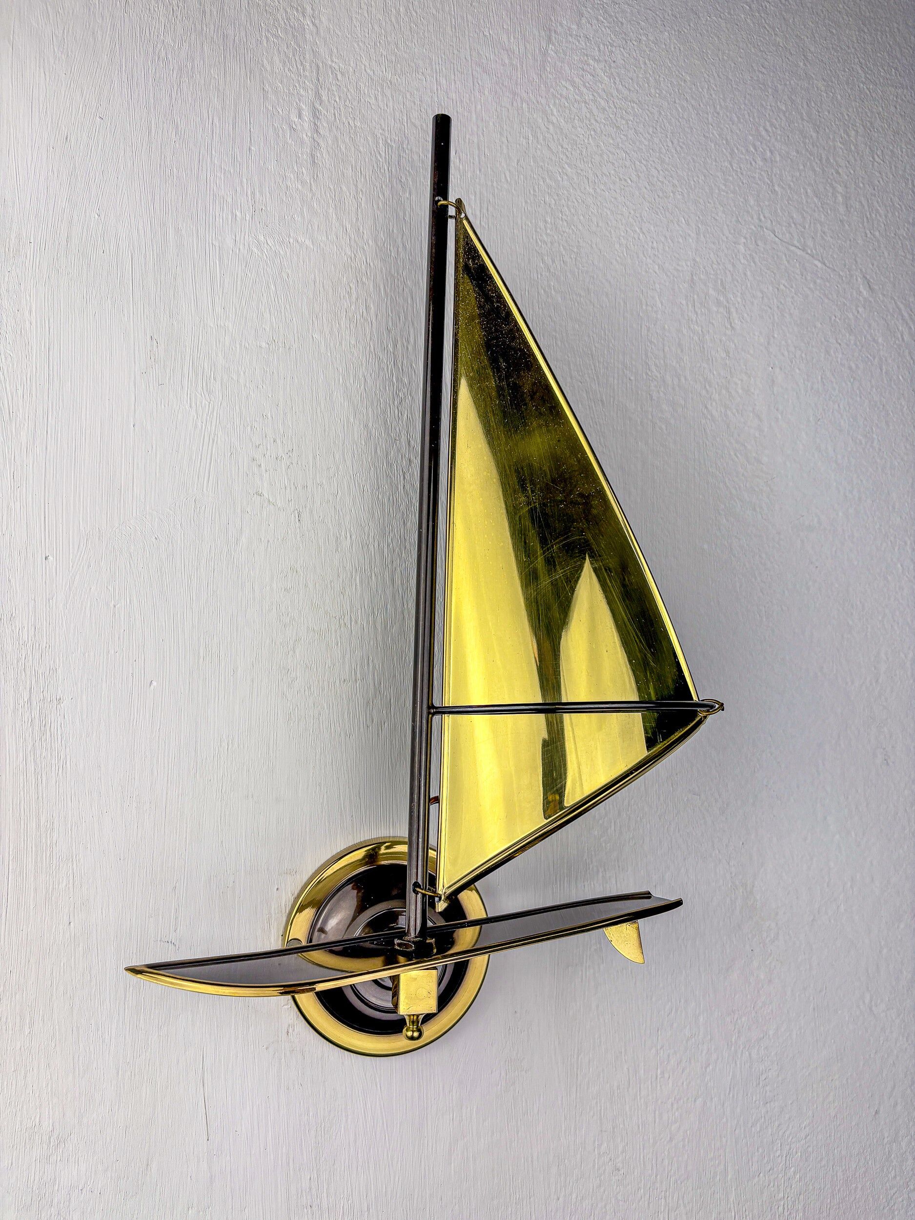 Pair of midcentury brass "sailboats" wall sconces, Italy 1960s