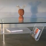 Plexiglas and glass coffee table - design 1980