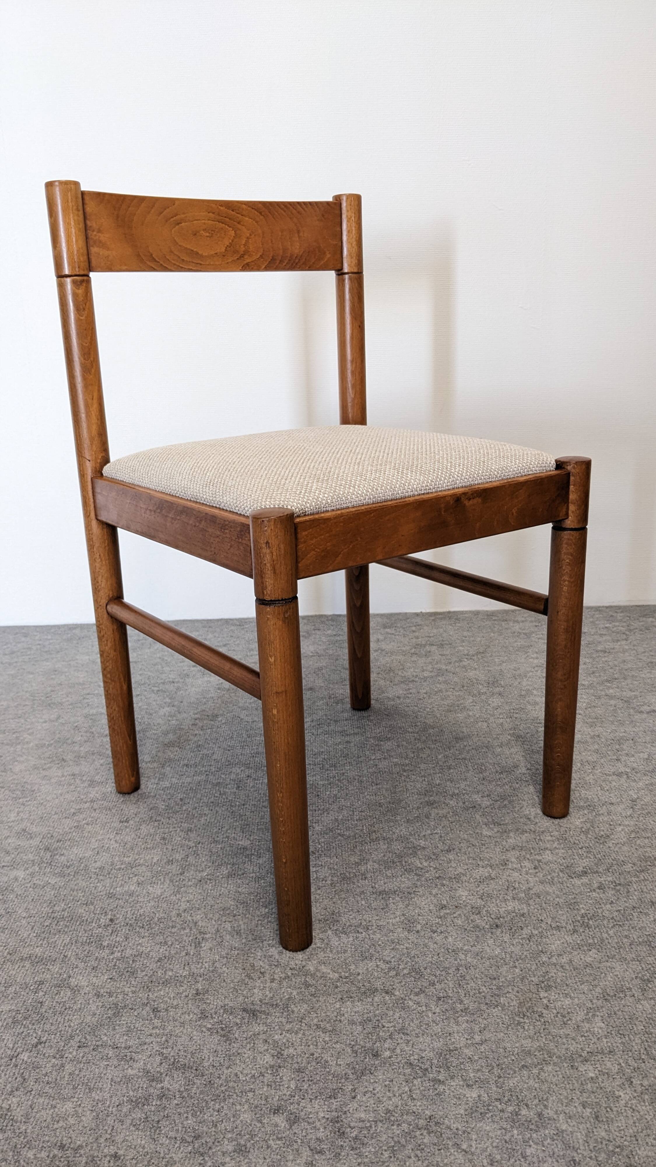 Set of 6 brutalist beech chairs, France circa 1970