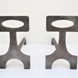 Pair of chenets modernist style steel design 70s