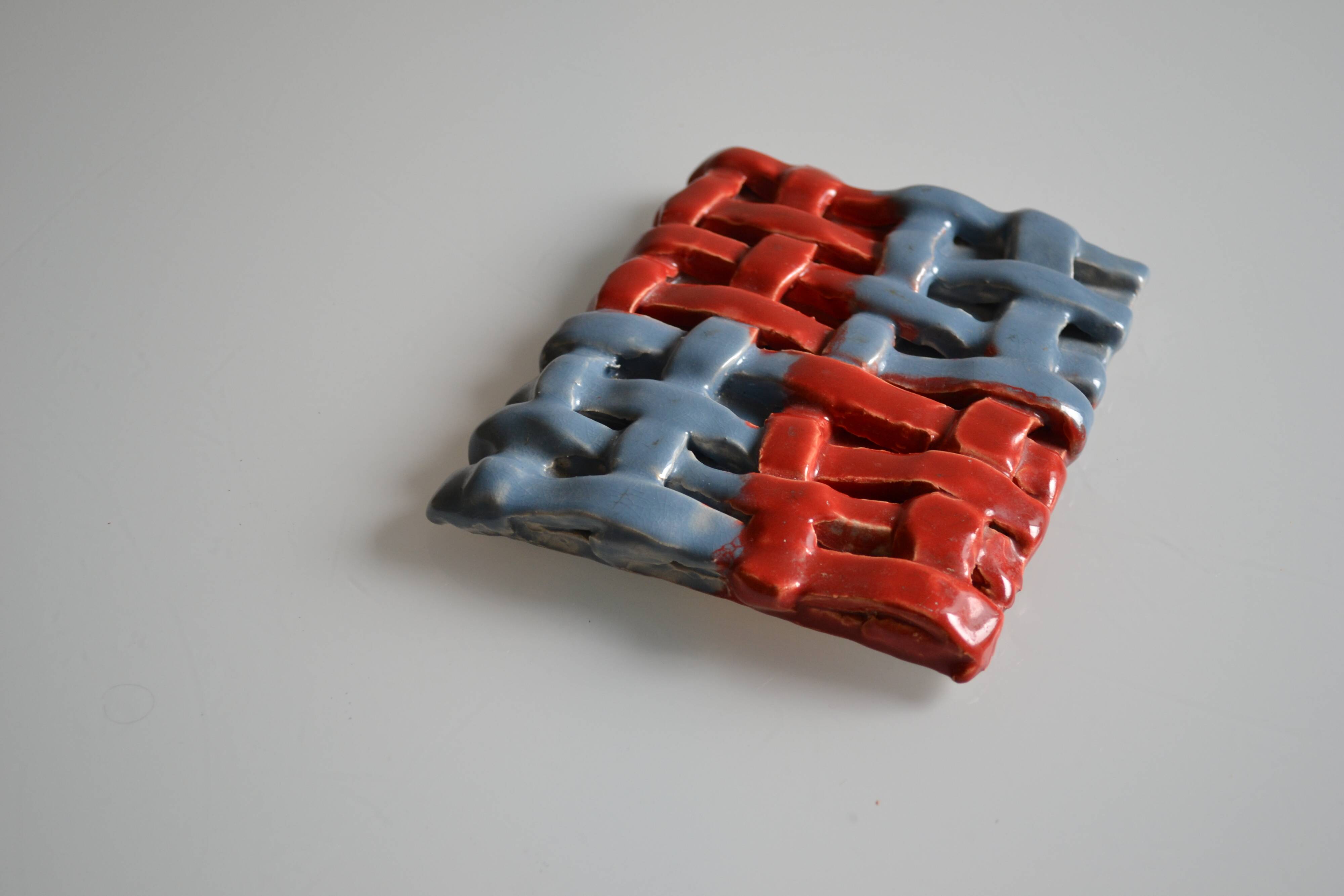 Vintage 1970 woven ceramic rest or trivet