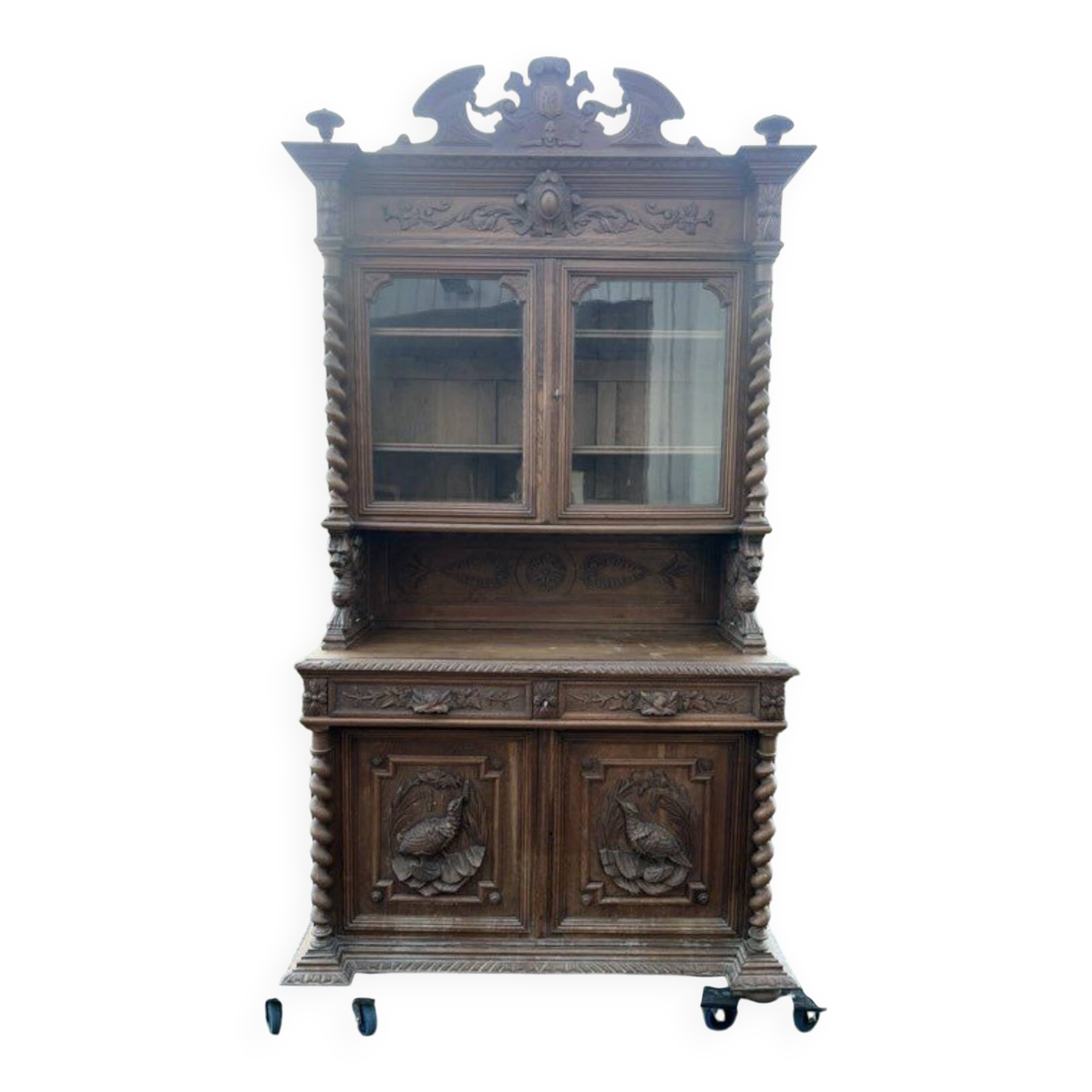 Henri II two-body buffet carved from solid wood