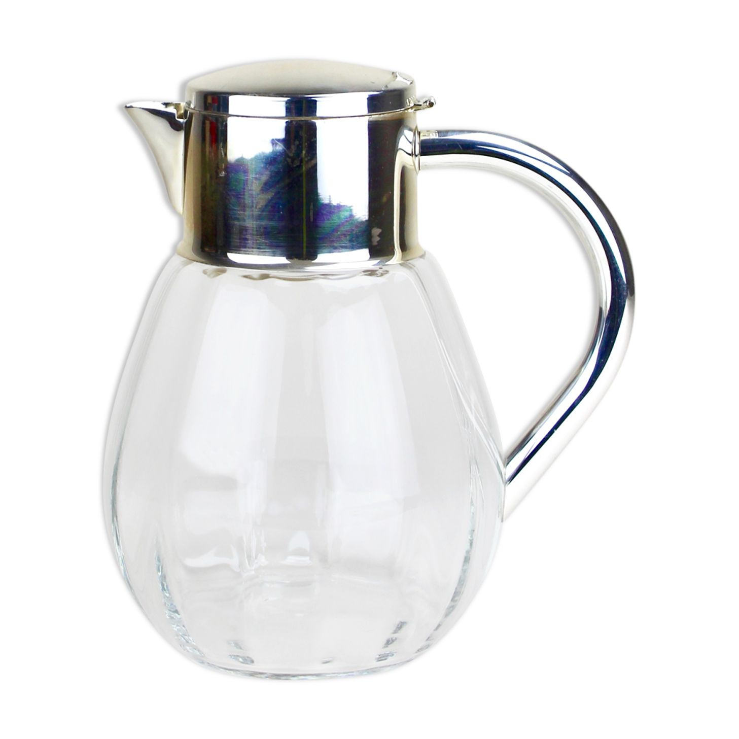 Crystal glass carafe, "kalte ente, vintage jug silver plated