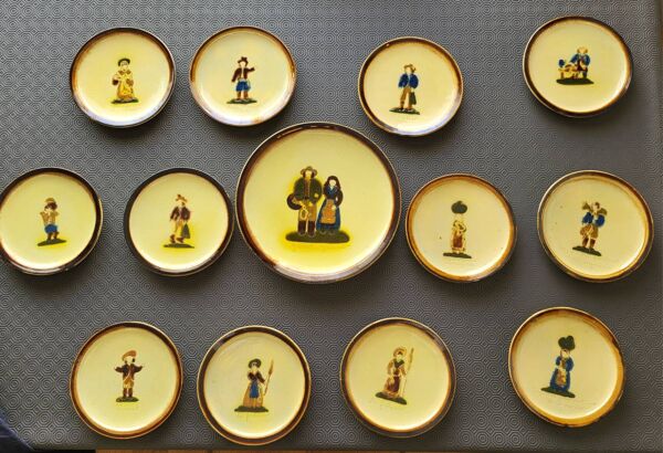 Service à dessert Atelier Cerenne Vallauris Santons de Provence France 1950