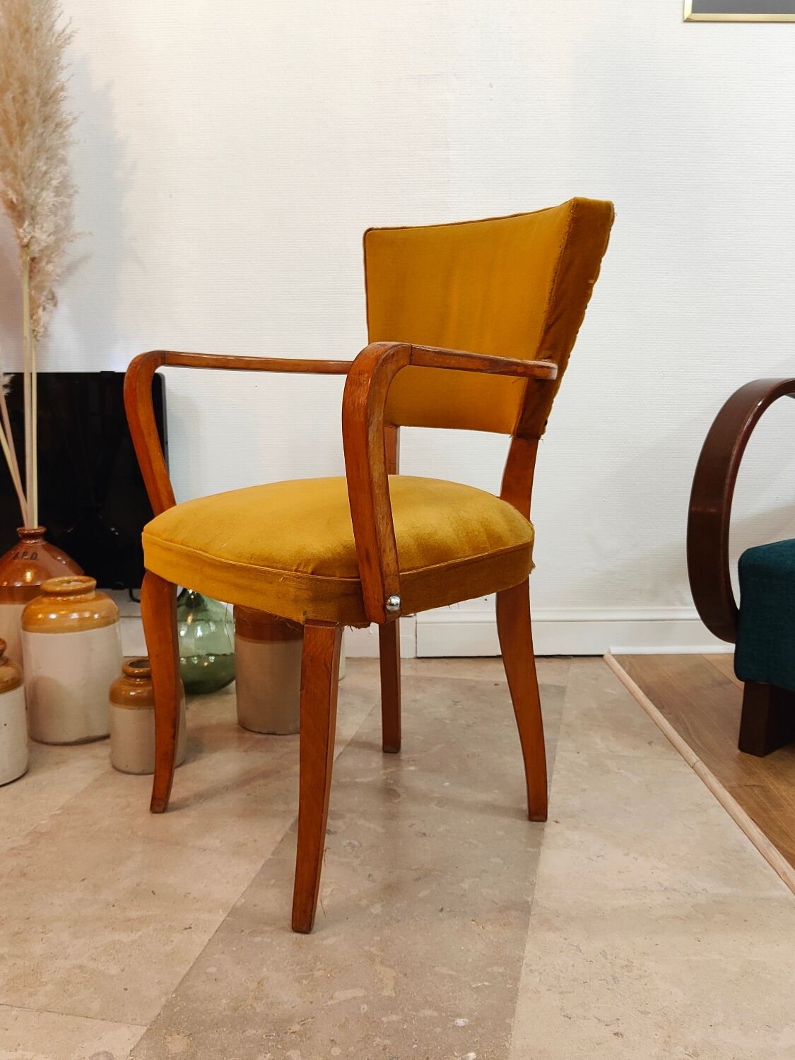 Fauteuil chaise bridge ancien moutarde