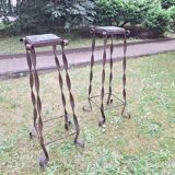 Pair of Brutalist patinated iron and veined marble columns, 1960s
