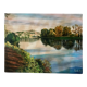 Oil painting on canvas winter landscape and lake signed vintage