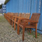 Stackable chair-armchair in solid teak with cushion by Vlaemynck