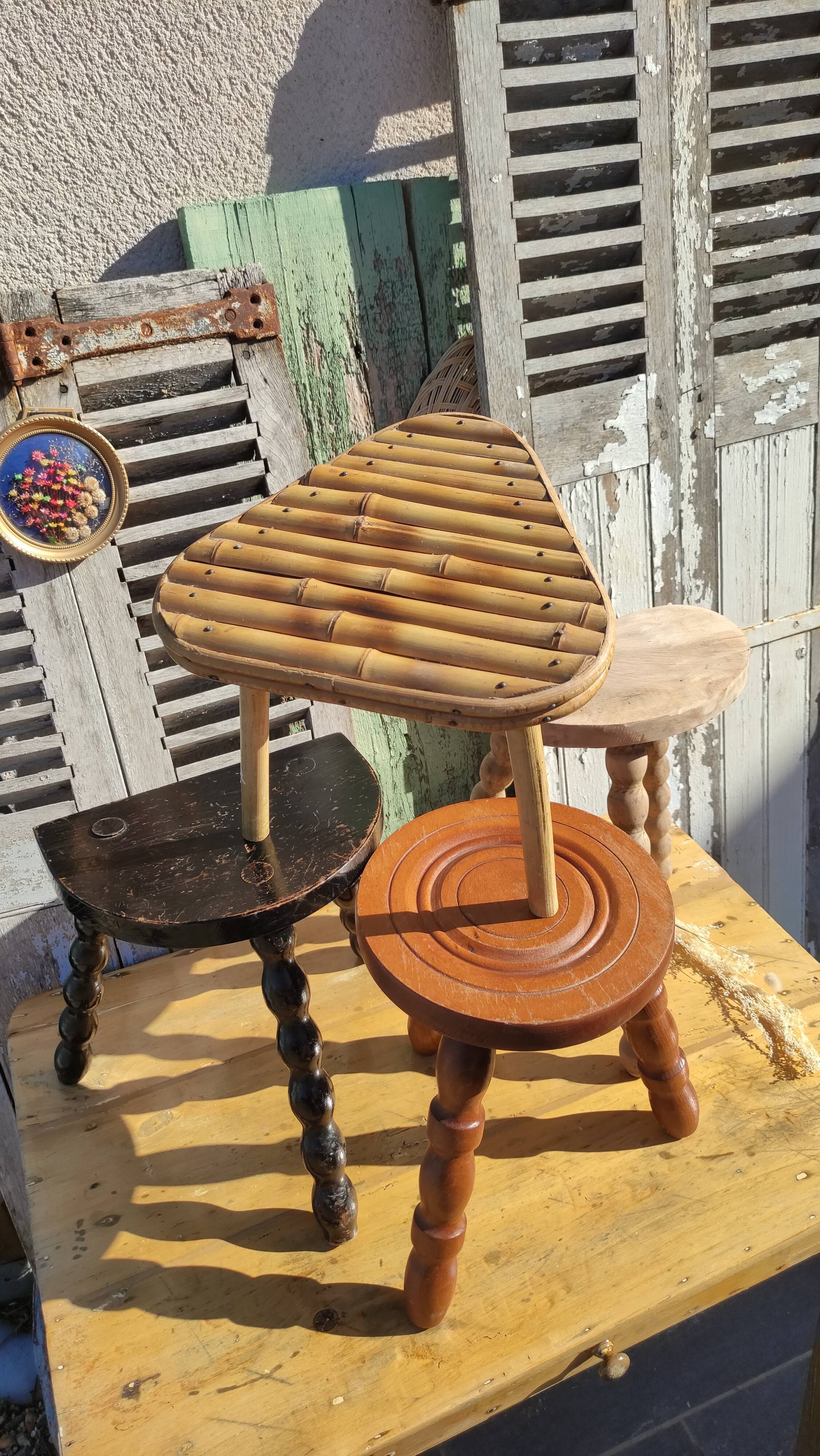 Vintage bamboo tripod stool