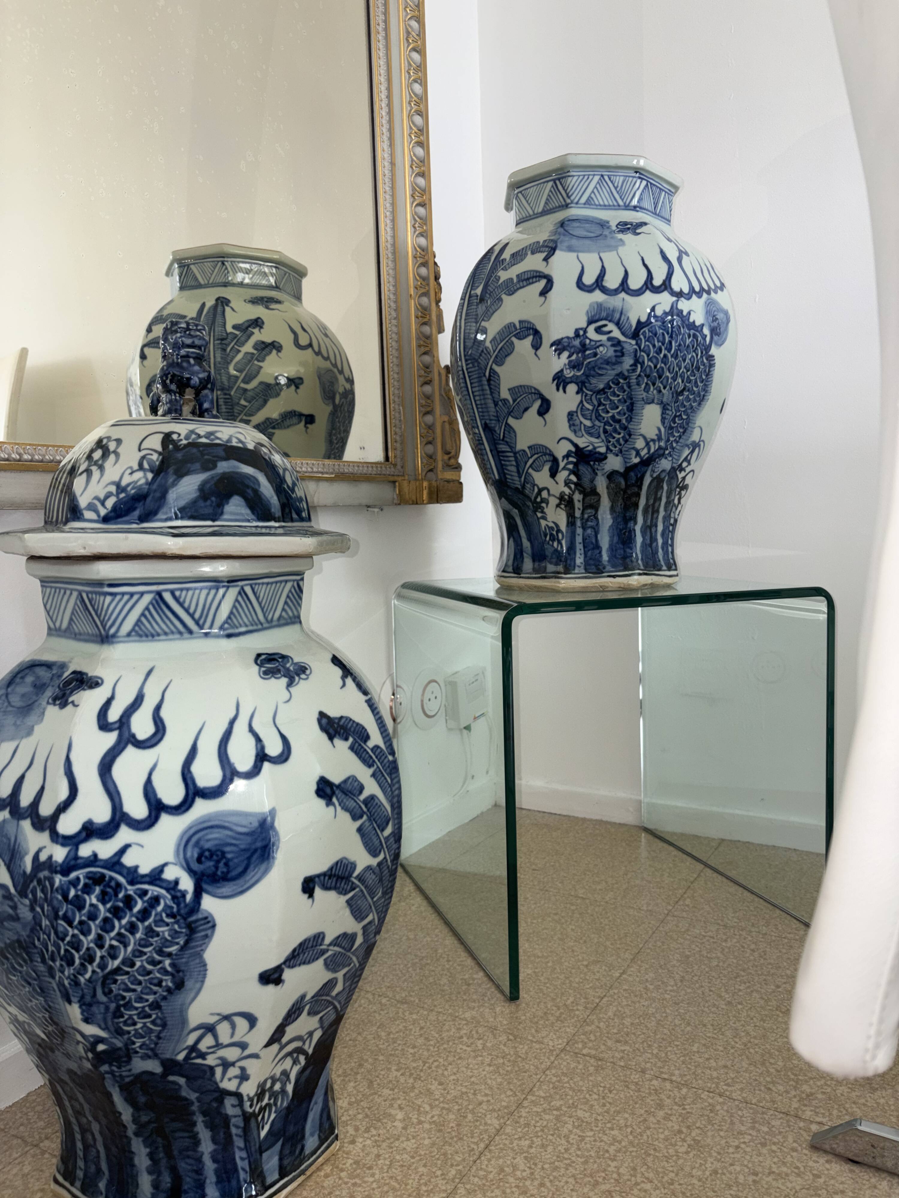 China - pair of covered porcelain vases with decoration