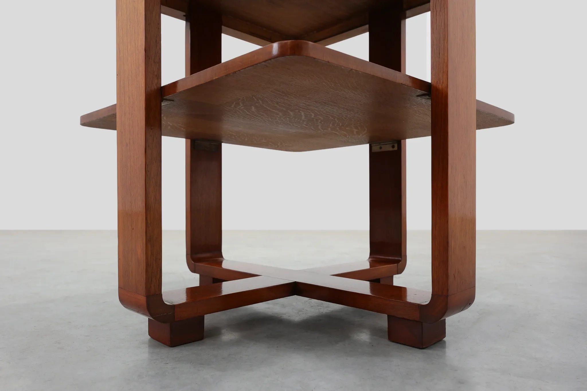 Art Deco Walnut Veneer Side Table with Shelf, Belgium, 1920s