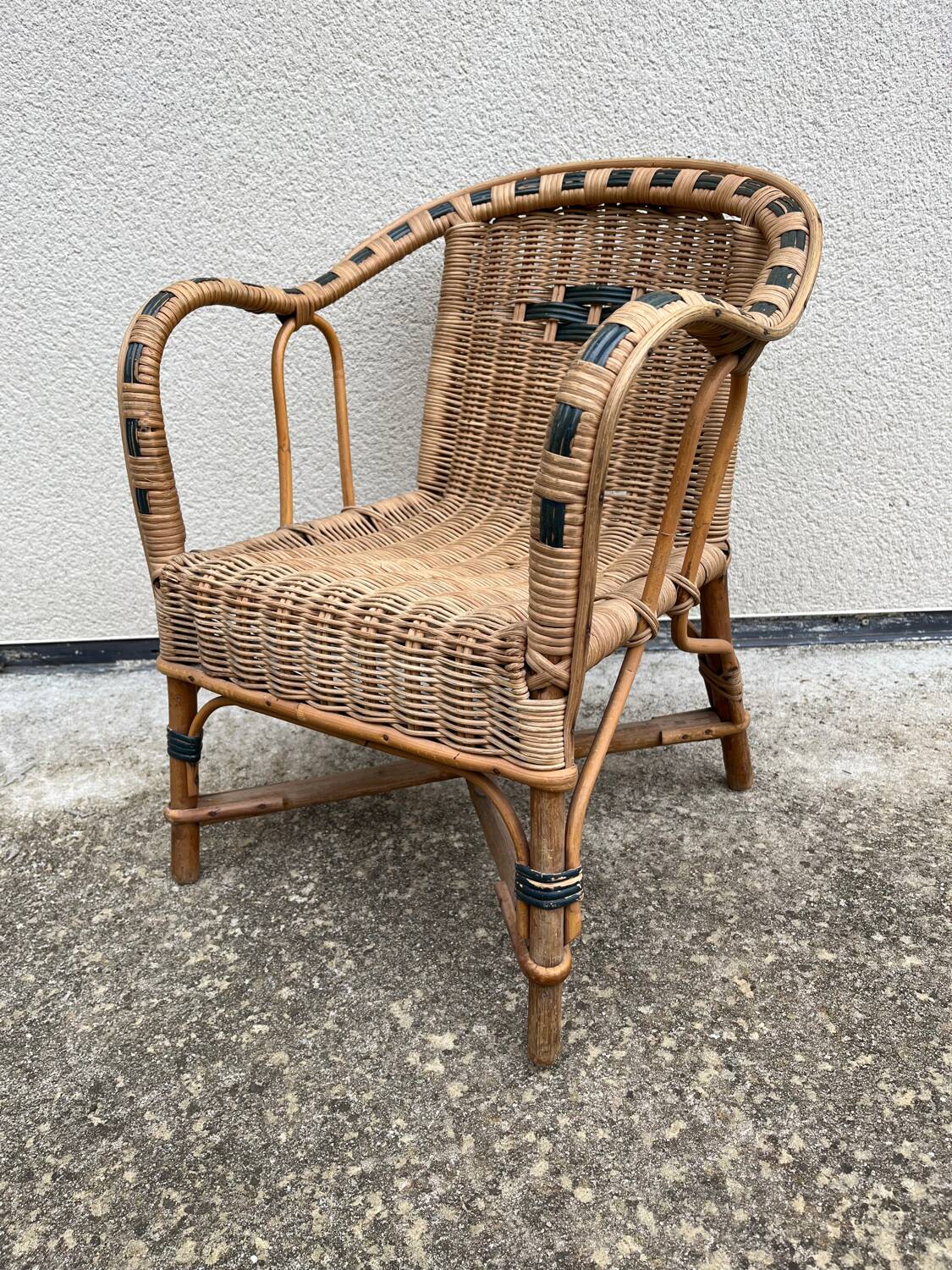 Fauteuil en rotin enfant vintage