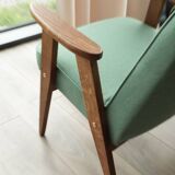 Vintage rustic oak armchair in green wool, 1960s