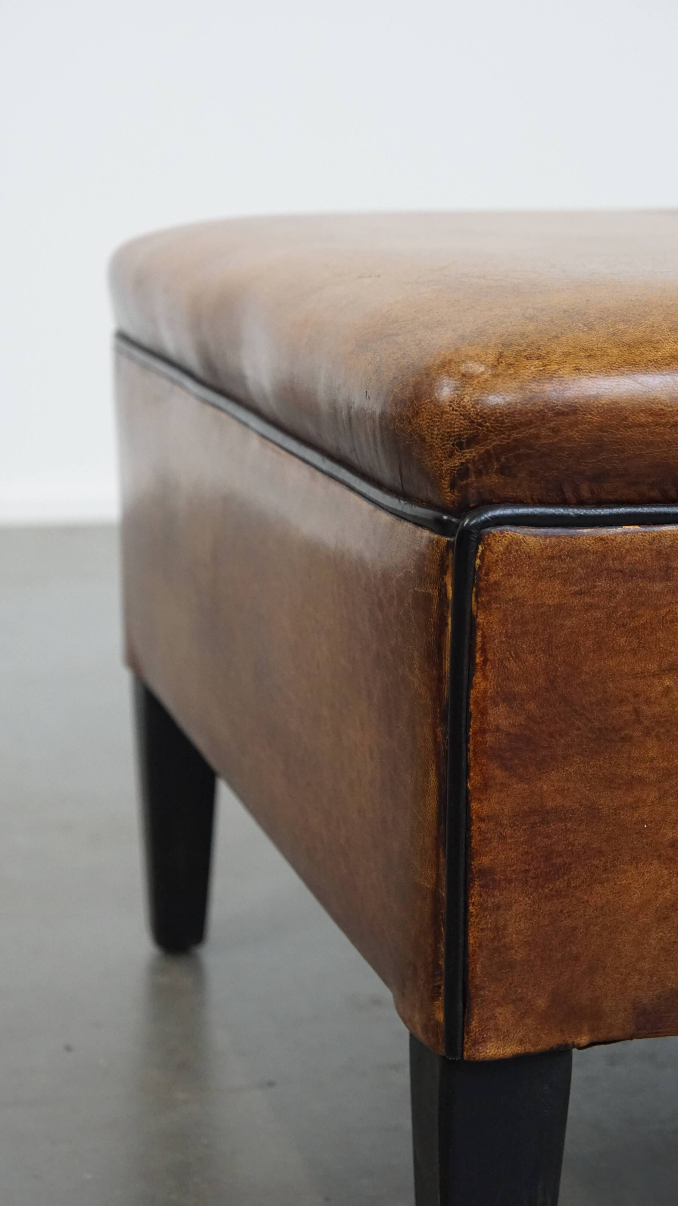 Square Sheepskin Leather Ottoman