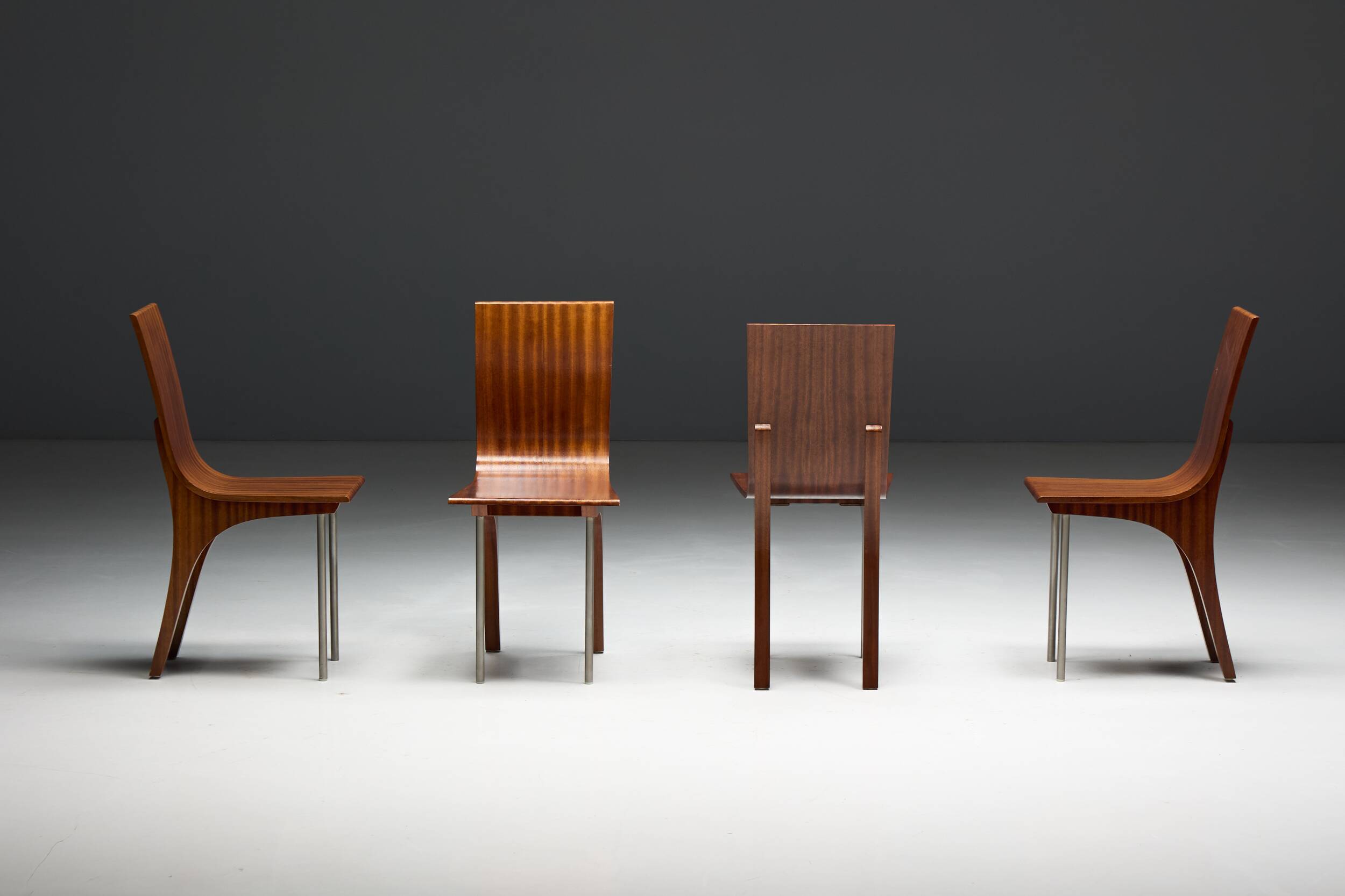 Postmodern Walnut Dining Chairs, Italy, 1980s