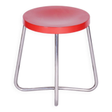 Tabouret en hêtre Bauhaus restauré, acier chromé, Tchéquie, années 1930