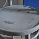 Pair of Lichtig bistro chairs in painted grey beech, pressed seat, circa 1900.