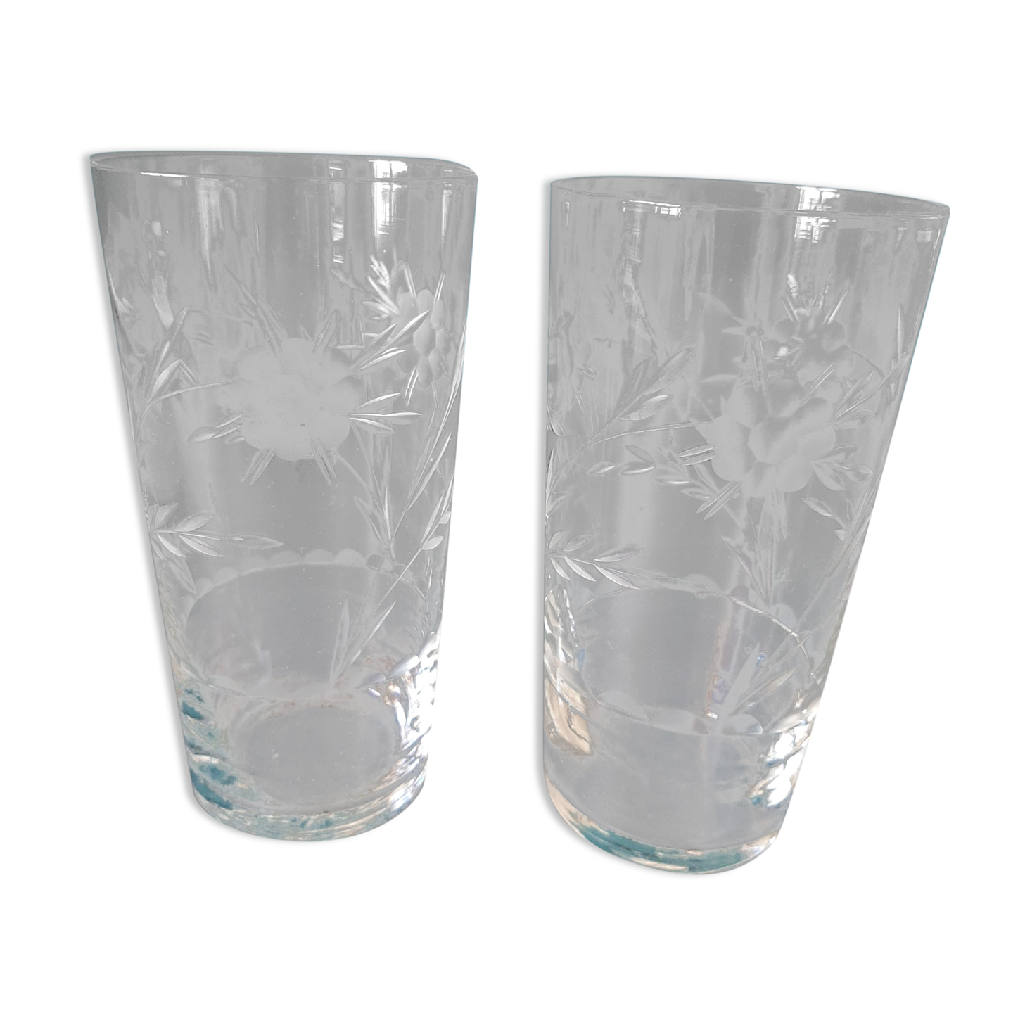 2 antique engraved glass cups