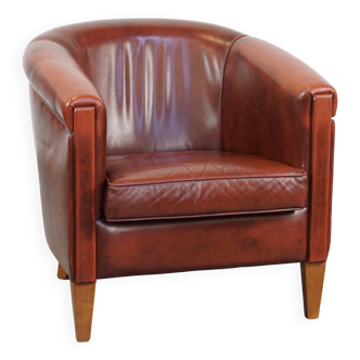 Oxblood red cow leather club chair