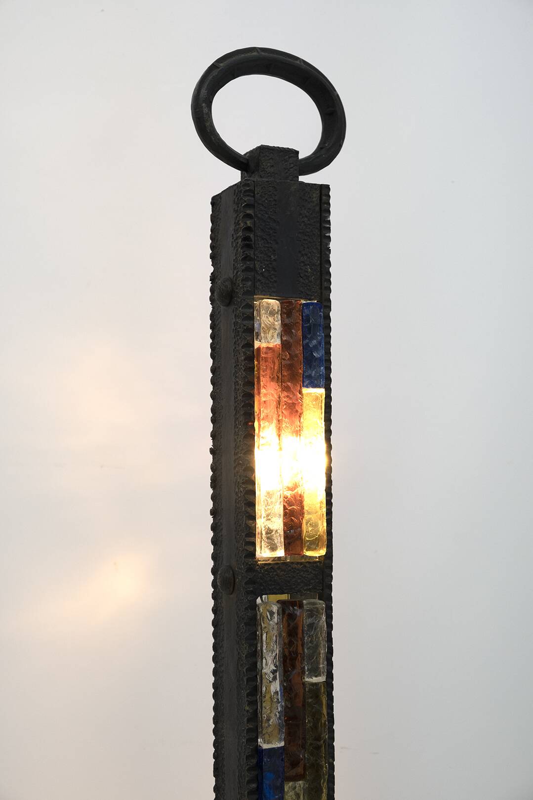 Poliarte Brutalist Italian Wrought Iron and Color Raw Glass Floor Lamp, 60