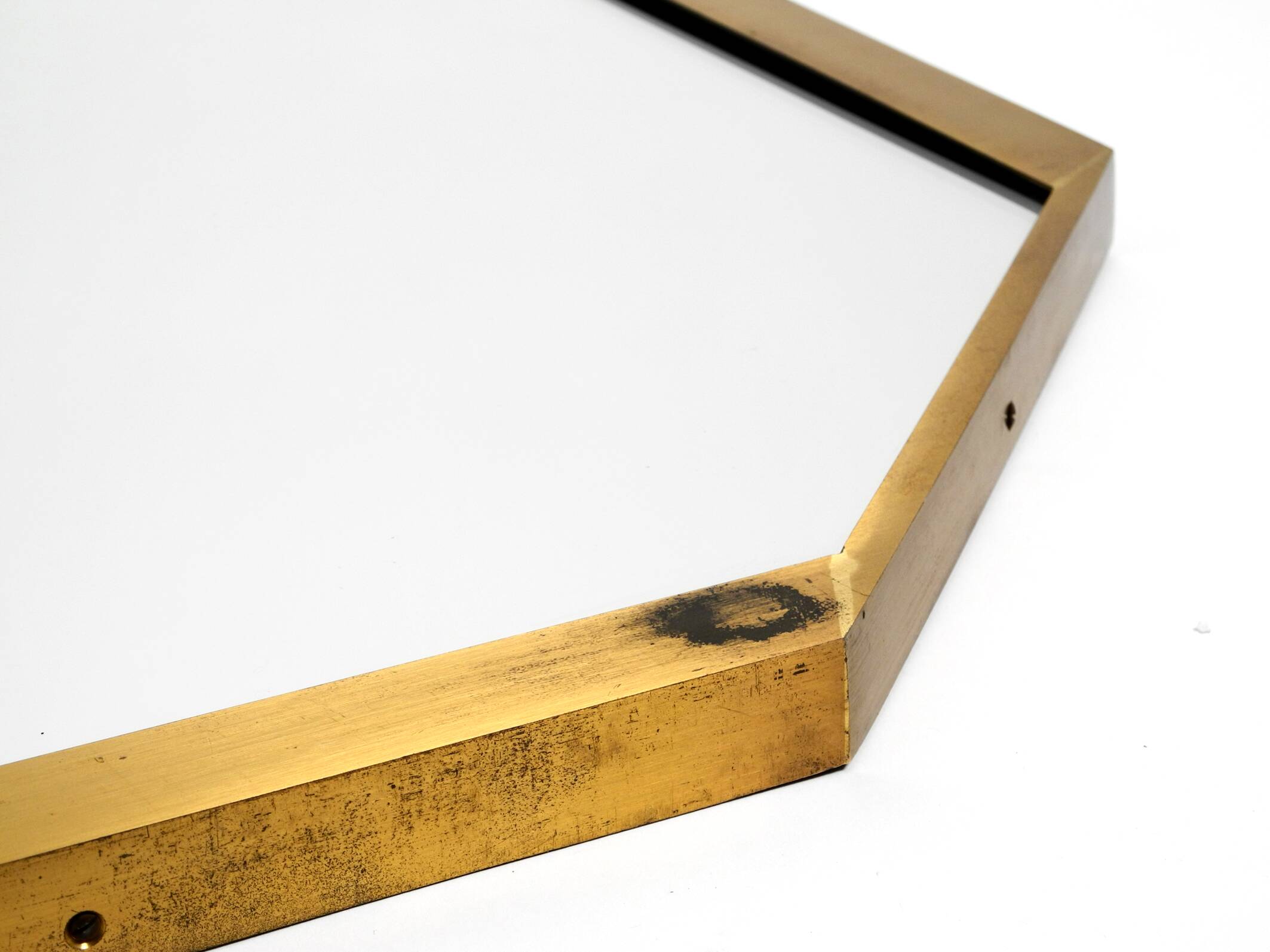 Large unusual Italian Mid Century Modern octagonal brass wall mirror